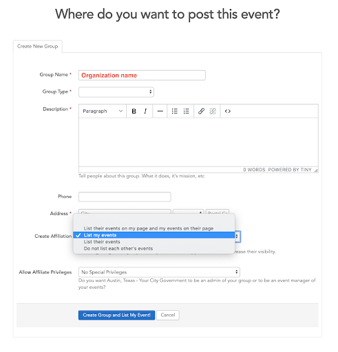 Where to Post Event screenshot