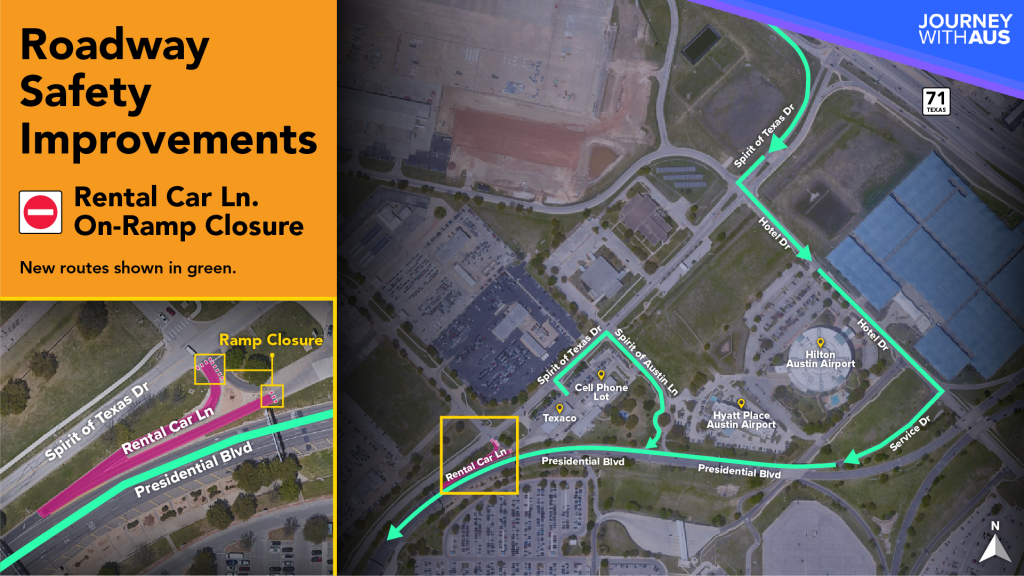 Rental Car Ln on-ramp closure map