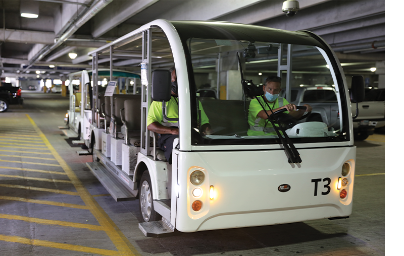 AUS Tram to transport travelers from baggage level to Taxi & Rideshare pick up.