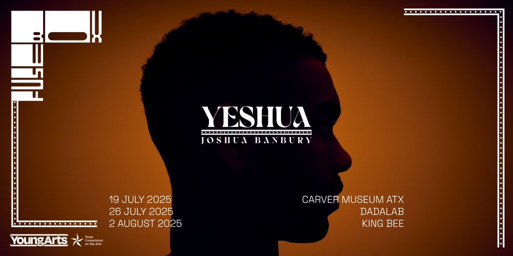 brown and cream graphic with silhouette of performer Joshua Banbury  