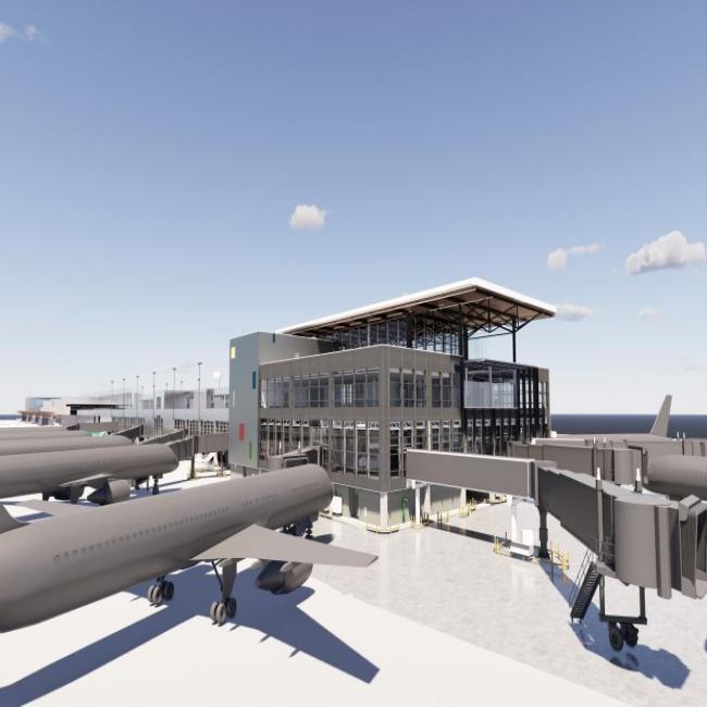 Architectural drawing of terminal expansion from northwest side