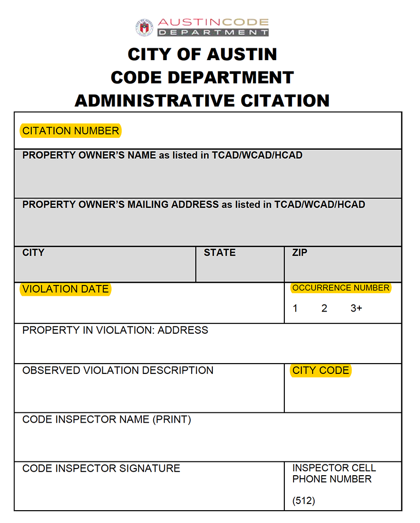 administrative citation form
