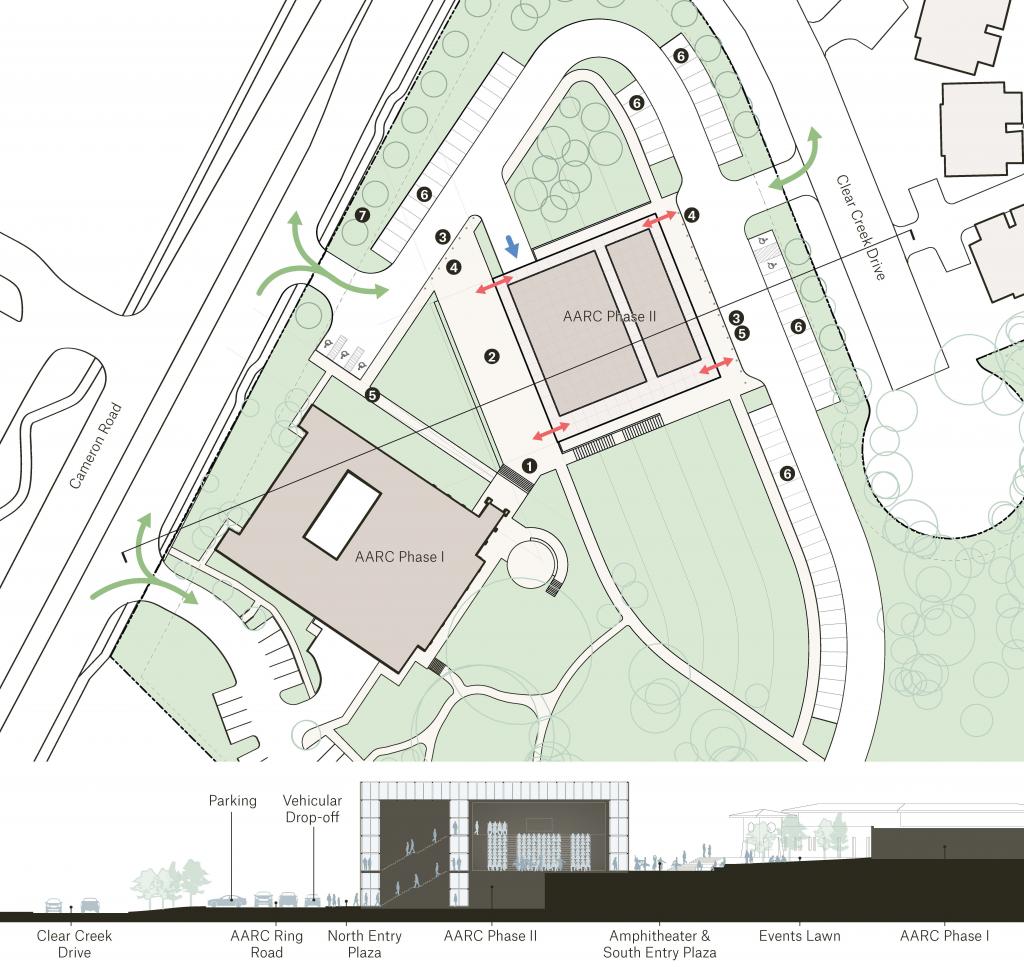 Proposed site plan showing new Phase 2 building and updated traffic flow and parking