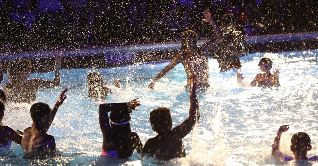 Splashing water in the pool at Givens Swims, 2019, photo by Forklift Danceworks