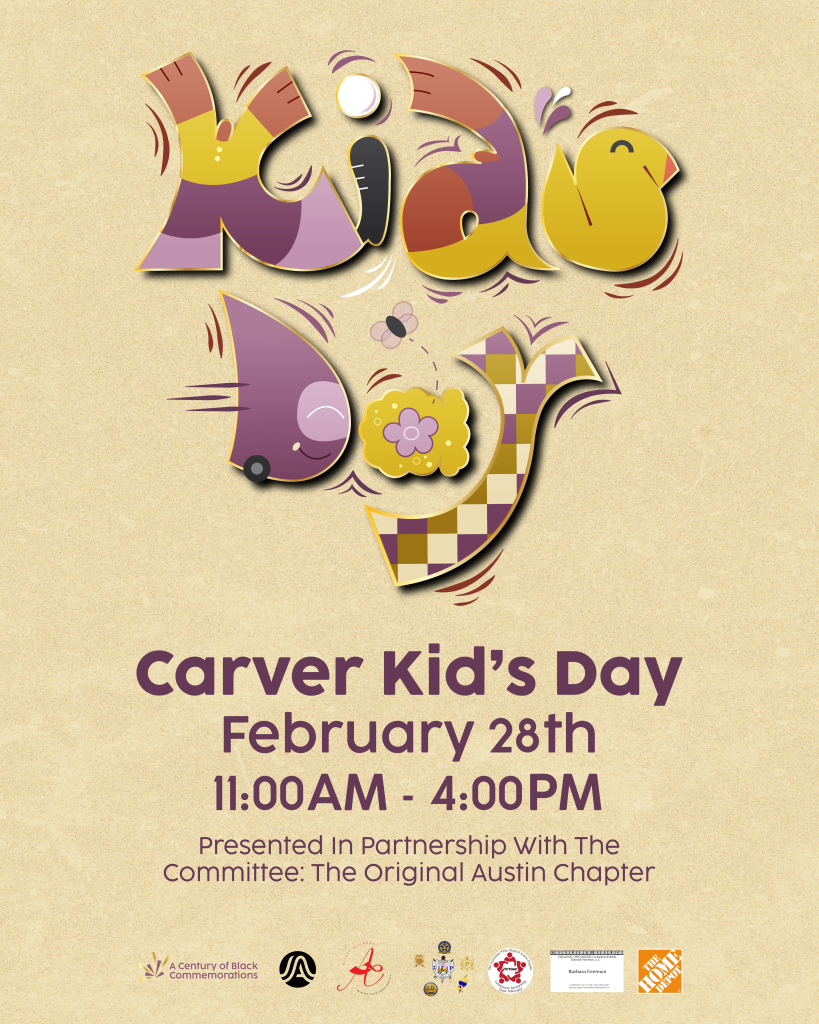 cream graphic with colorful lettering saying Kid's Day