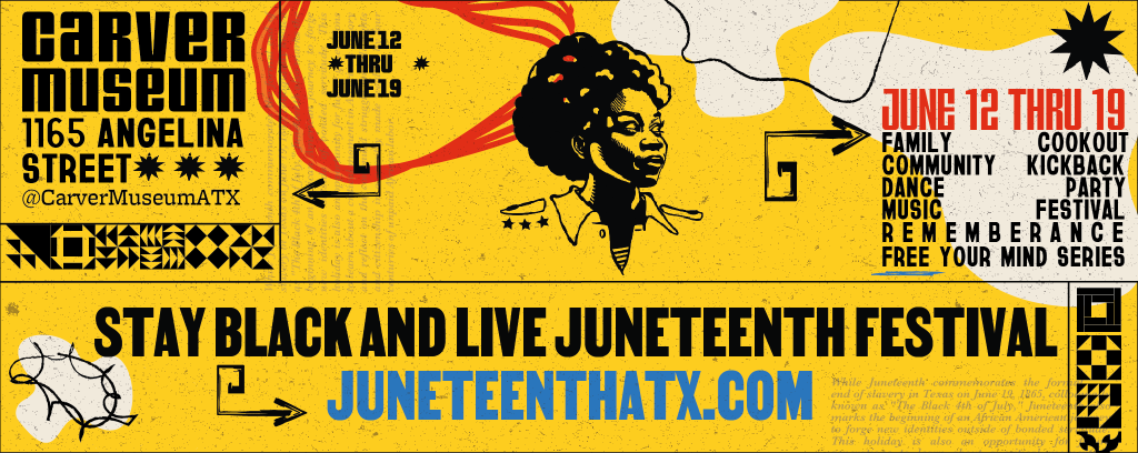 yellow banner with Juneteenth programming text