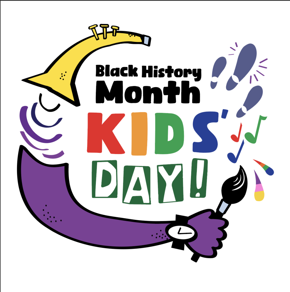colorful graphic with text reading black history month kids day