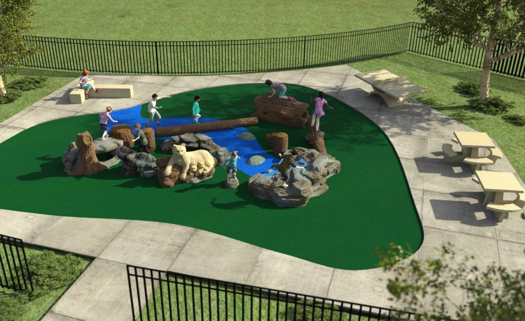 Rendering of tot lot at Williams Elementary School showing nature play