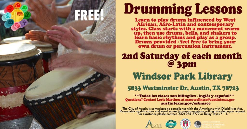 Drumming Lessons at Windsor Park Branch Library at 3pm