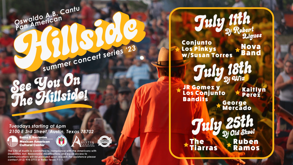 Pan Am Hillside Summer Concert Series July 11th, July 18th, and July 25th starting at 6pm