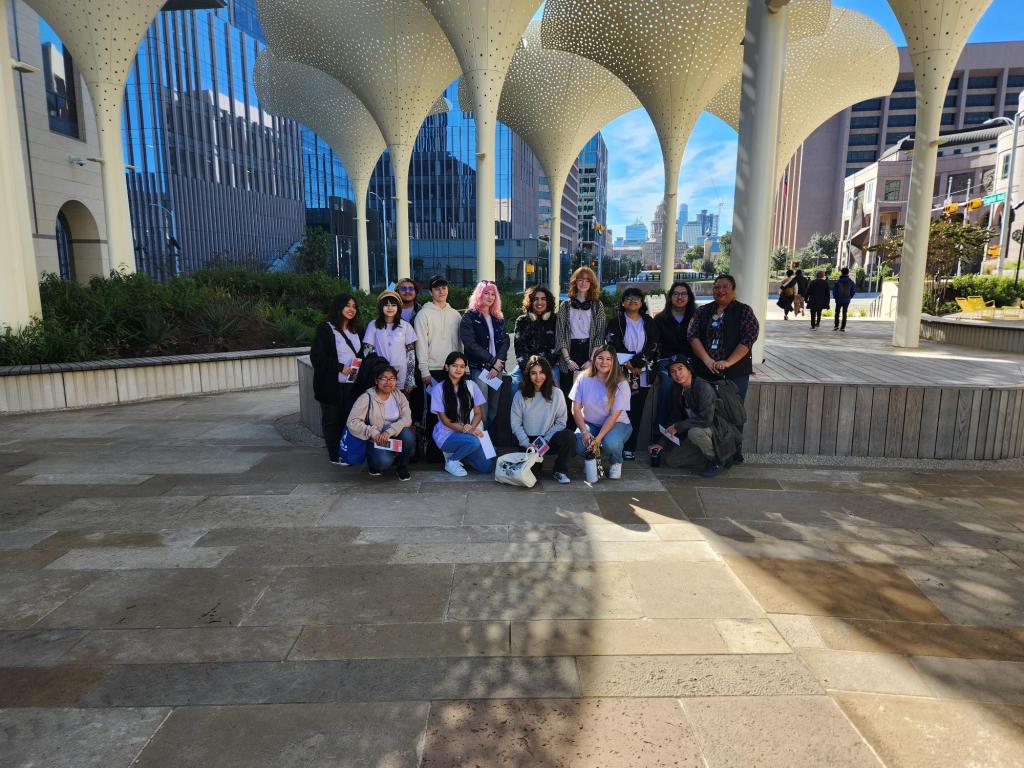 teens pose at Blanton Museum Austin