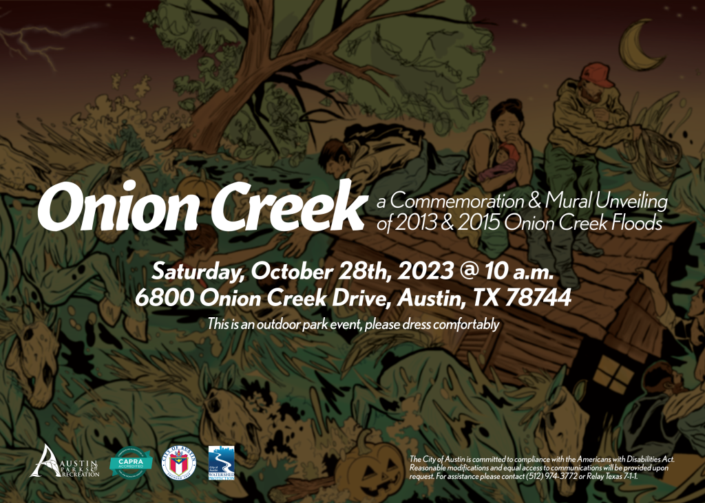 Onion Creek graphic, Saturday October 28th at 10 am
