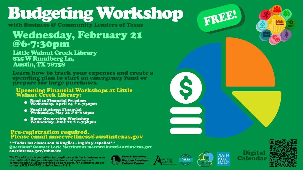Budgeting Workshop Feb 21 at LIttle Walnut Creek Library
