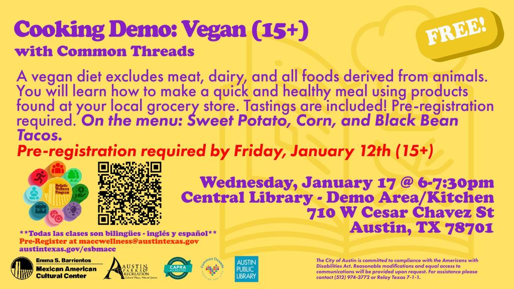 Cooking Demo Vegan Jan 17 2024 6-7:30pm