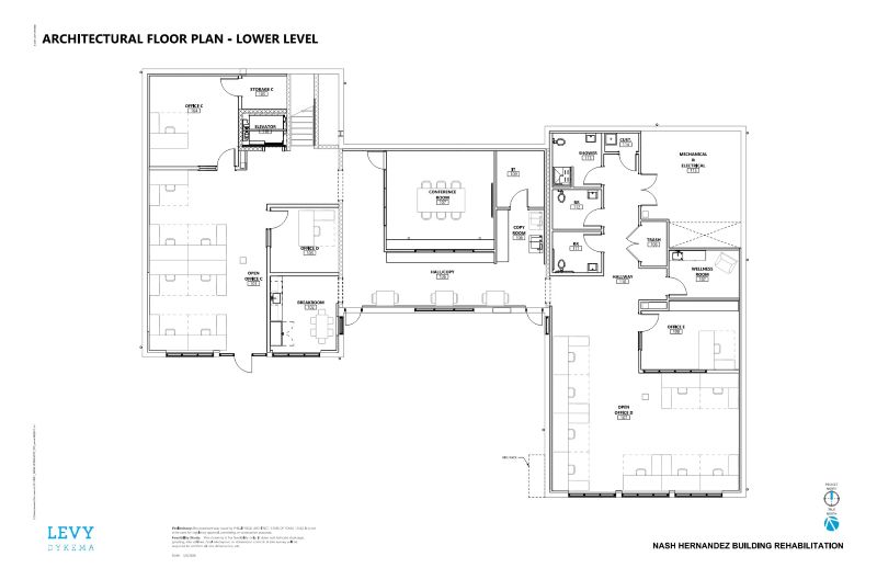 The architectural drawing depicting the upper level of the Nash Hernandez improvement plan