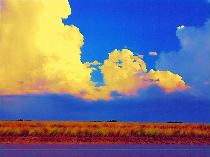 The Eyes of Central Texas exhibit, cloud landscape painting.