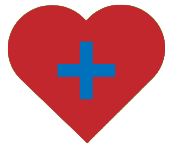 Illustration of red heart with blue medical cross in center