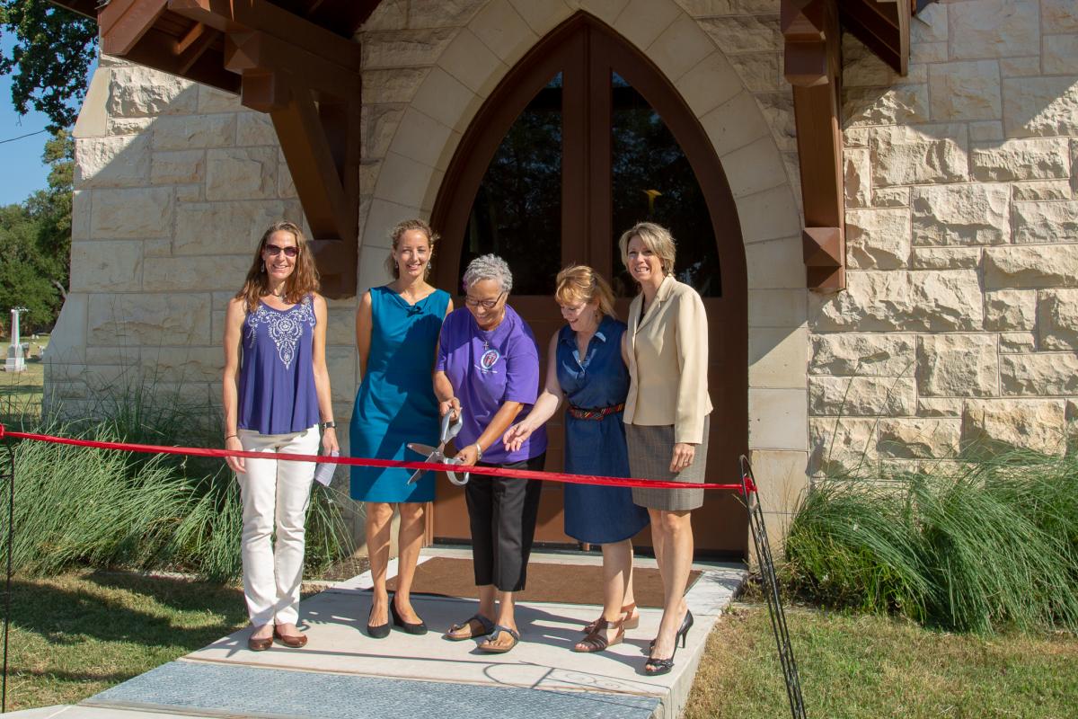 Oakwood Chapel Ribbon cutting from August 24, 2018 with Mayor Pro Tem Tovo, Council Member Ora Houston, and PARD Director Kimberly McNeeley
