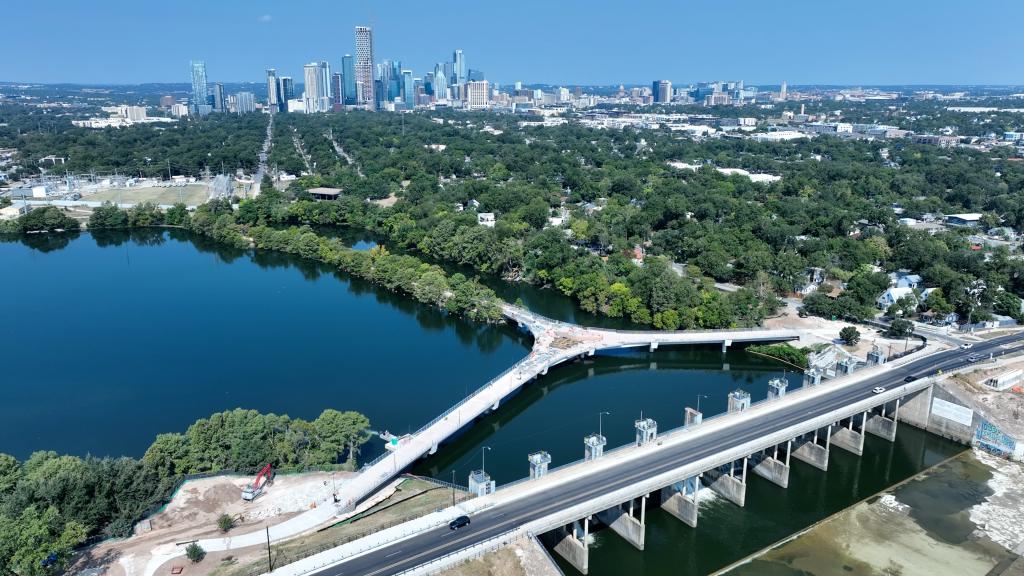 aerial view of bridge construction progress