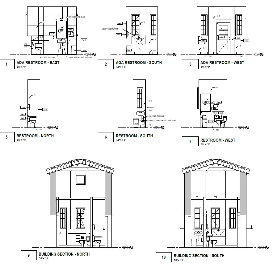 Proposed restroom section and details