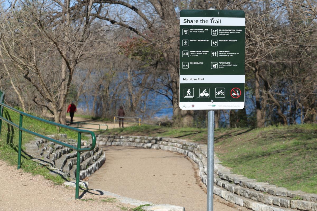 Image of Ann and Roy Butler Hike-and-Bike Trail at Trailhead on south side of lake west of S. Lamar Blvd.