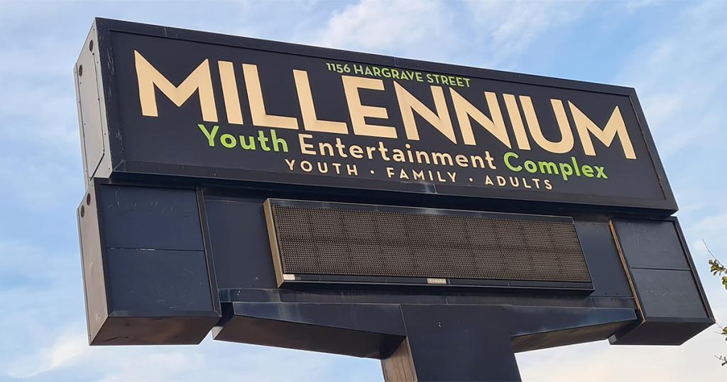 Millennium Youth Entertainment Complex sign