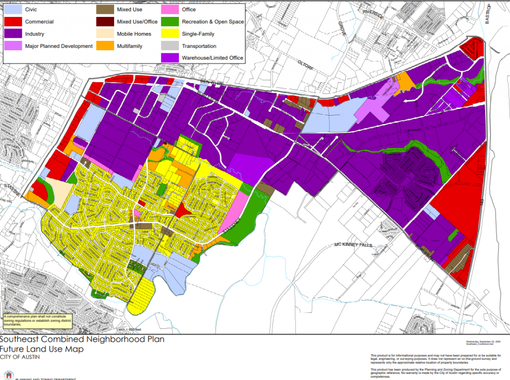 map of the South East Austin neighborhood