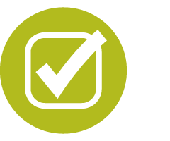 Green circle with a white check mark within it.