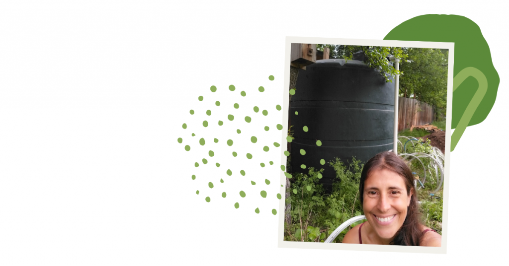 Ana Gonzalez sits outside in front of a large cistern.