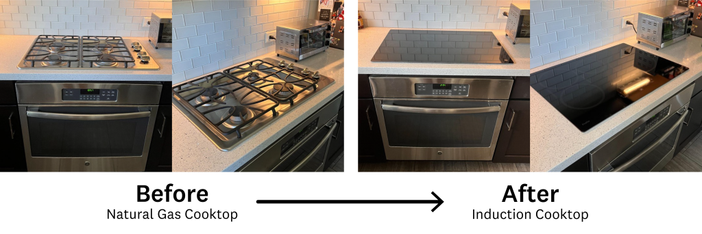 Photos showing Zach's oven before an after installing an induction cooktop.