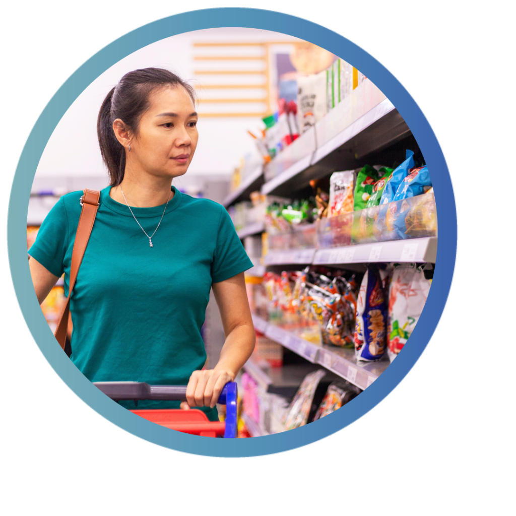 A woman grocery shopping.