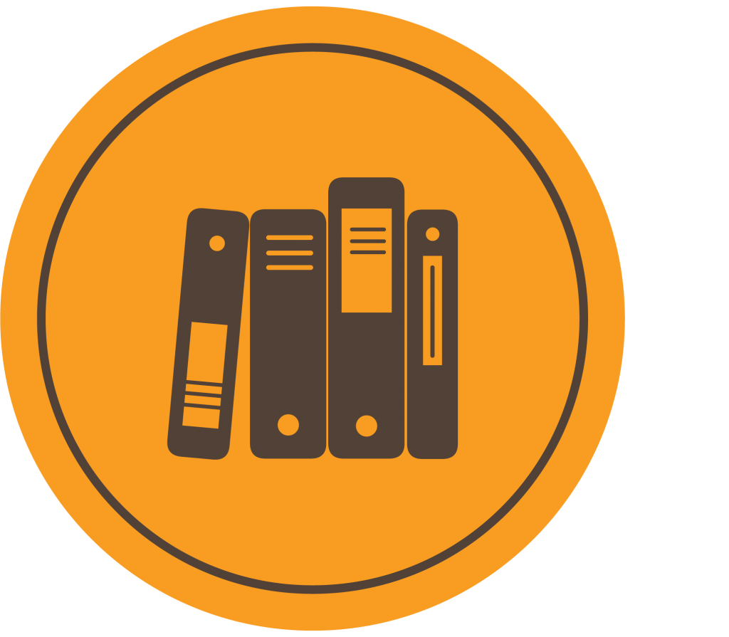 Orange circle with an illustration of binders.