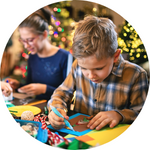 A photo of a boy crafting during the holidays.