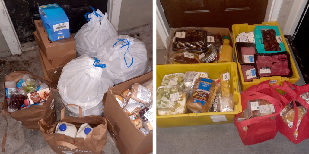 Two photos of grocery deliveries completed by WorkingGroup512.