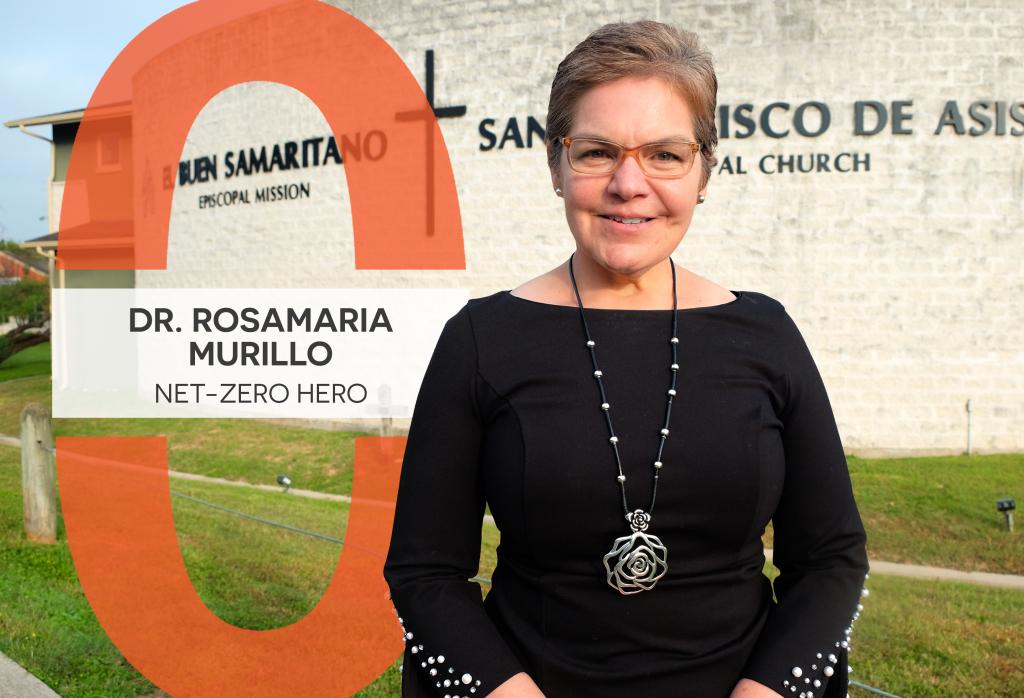 Dr. Rosamaria Murillo smiles in front of the El Buen Samaritano building.