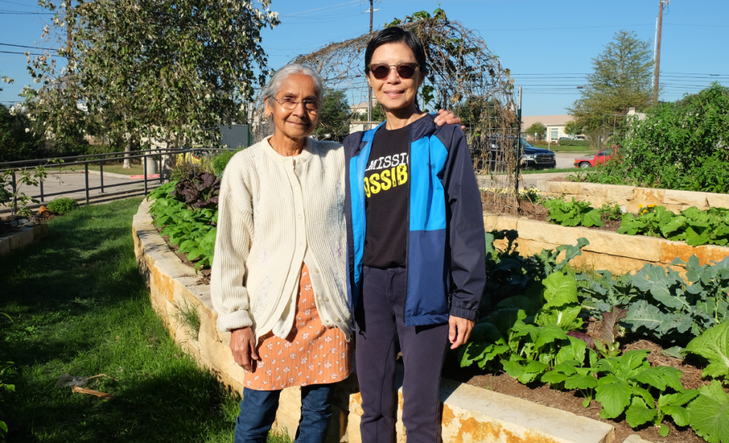 Himadri and Niki pose outside the AARC Elder Garden.