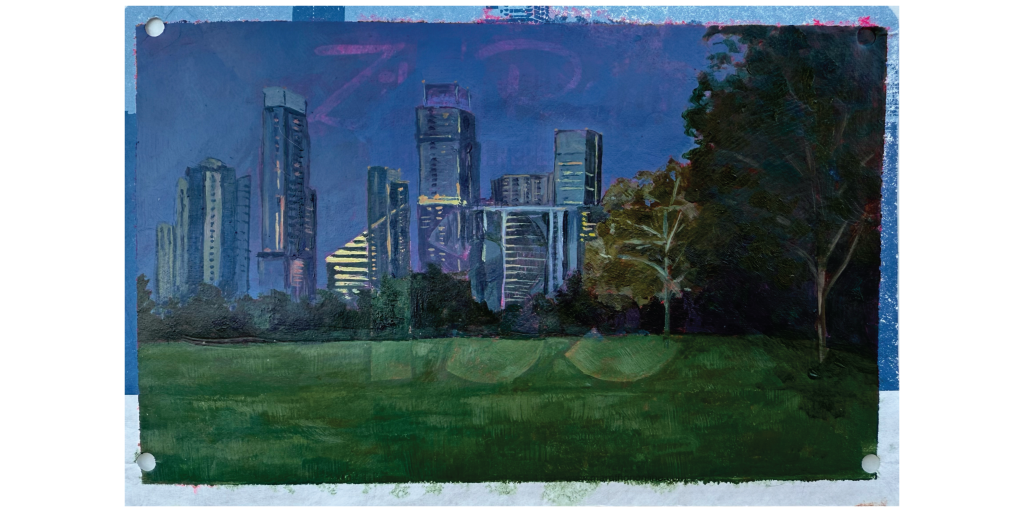 Bib painting, “Twilight at Zilker Relays”