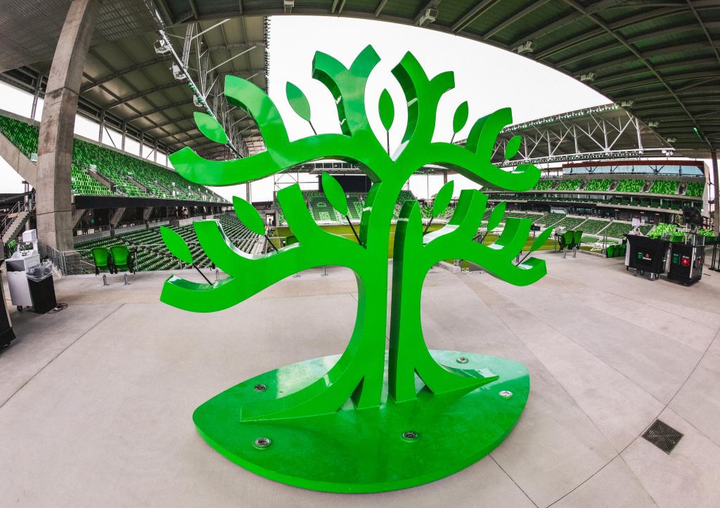 Oak sulpture at Q2 Stadium