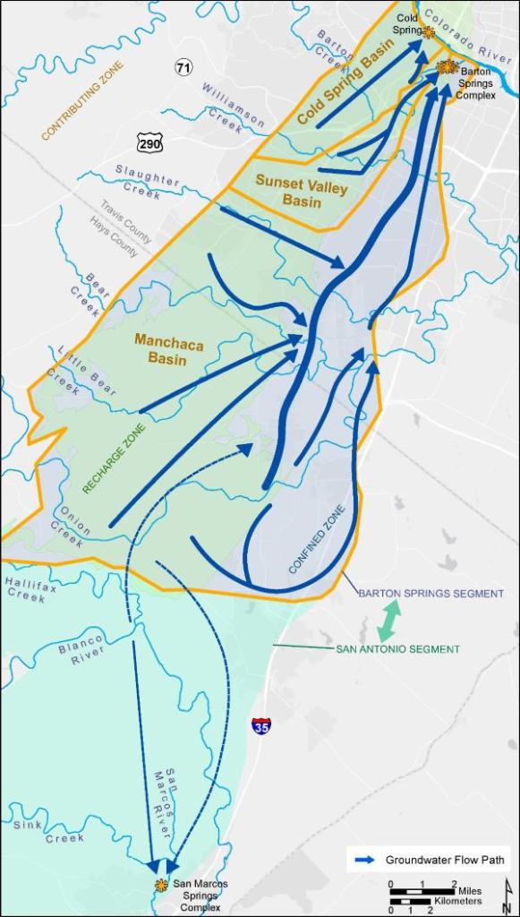 Map showing flow paths of groundwater to Barton Springs