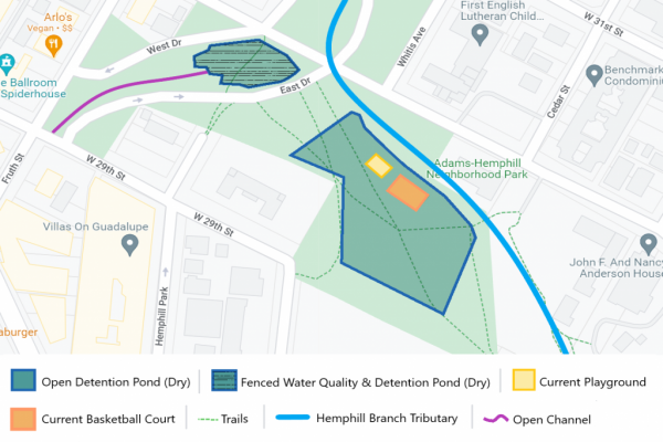 Map showing rough location and size of proposed ponds.