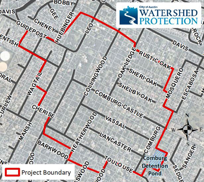 A map of the area near the project and the project boundaries.