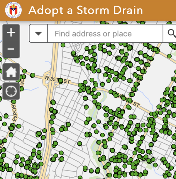 A map of storm drains that can be adopted. 