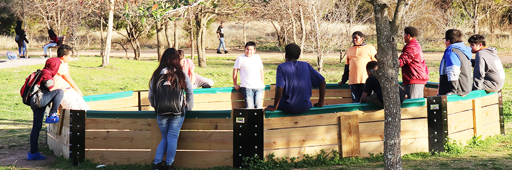 Kids playing gaga pit.