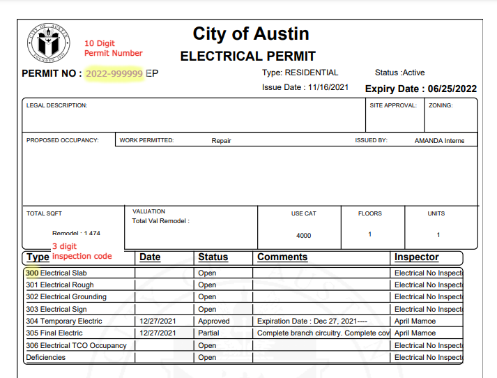 visual guide for finding permit code information