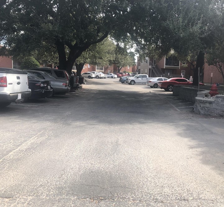 Residential road in Woodland Heights Apartments in Austin, Texas