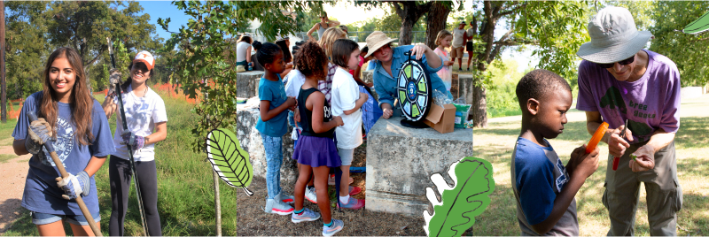 Banner featuring 3 photos of diverse children connecting to nature.