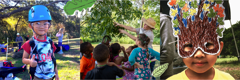 Banner of 3 photos of kids outside connecting to trees.