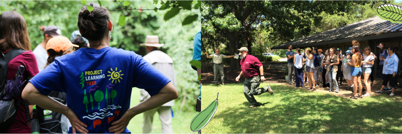 Banner featuring 2 photos of educators completing a training outdoors.