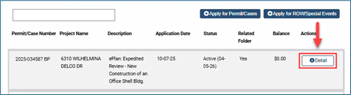Screenshot of where to find the detail button