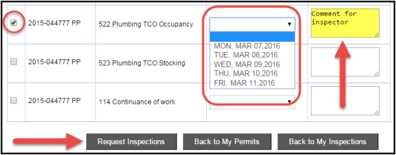 visual guide to selecting requested date on an inspection